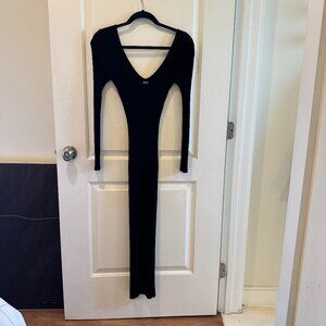 Black V-Neck Long Sleeve Fitted Maternity Maxi Dress